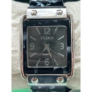 Studio Time Silver And Black Tone Women’s Cuff Watch